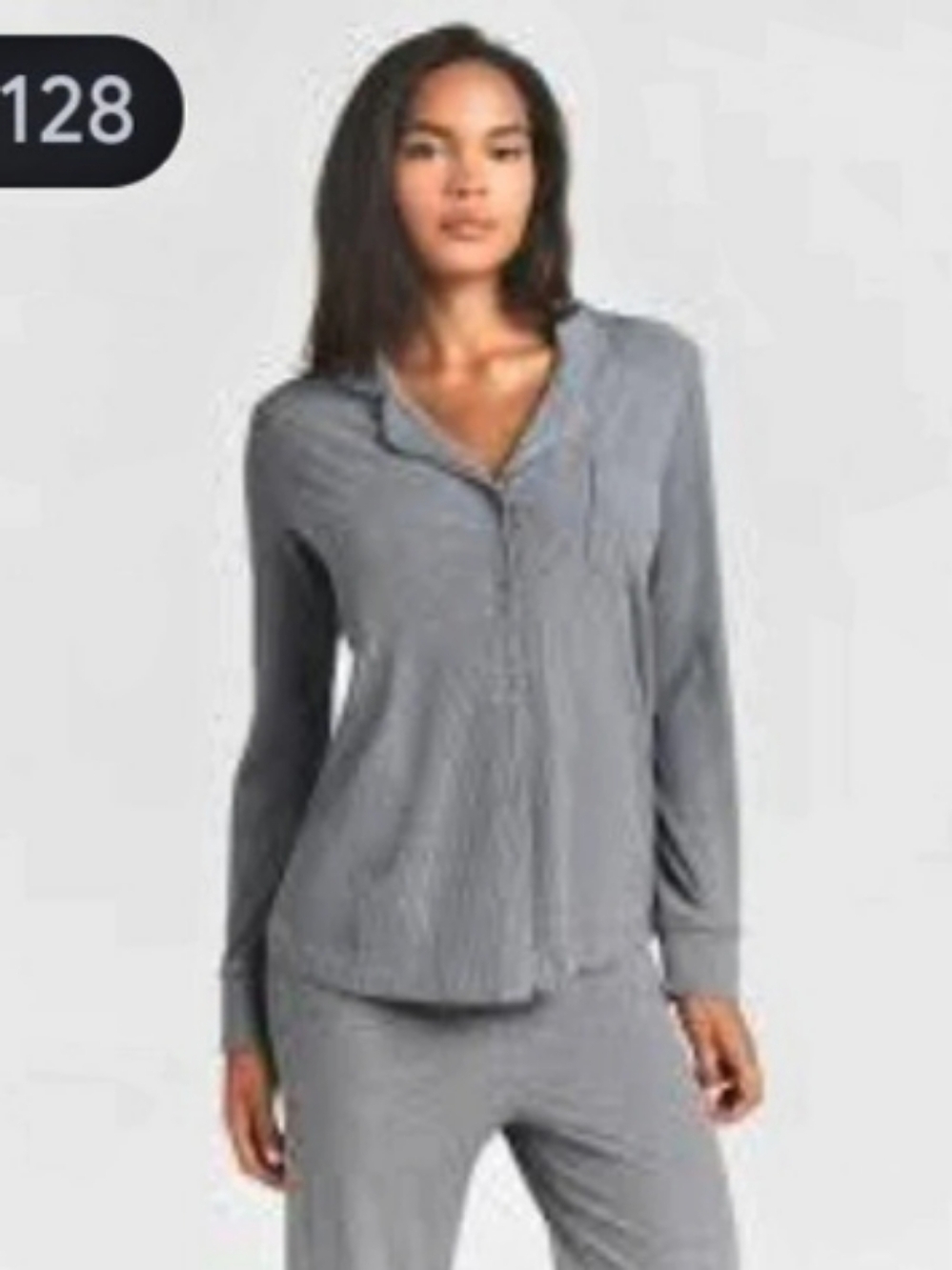SKIMS Sleep Long Sleeve Button Up Gray Shirt